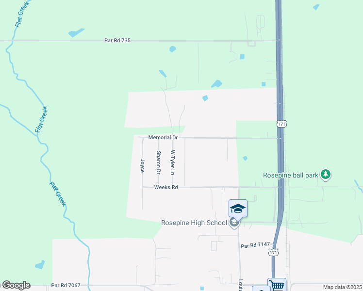 map of restaurants, bars, coffee shops, grocery stores, and more near 105 West Tyler Lane in Leesville