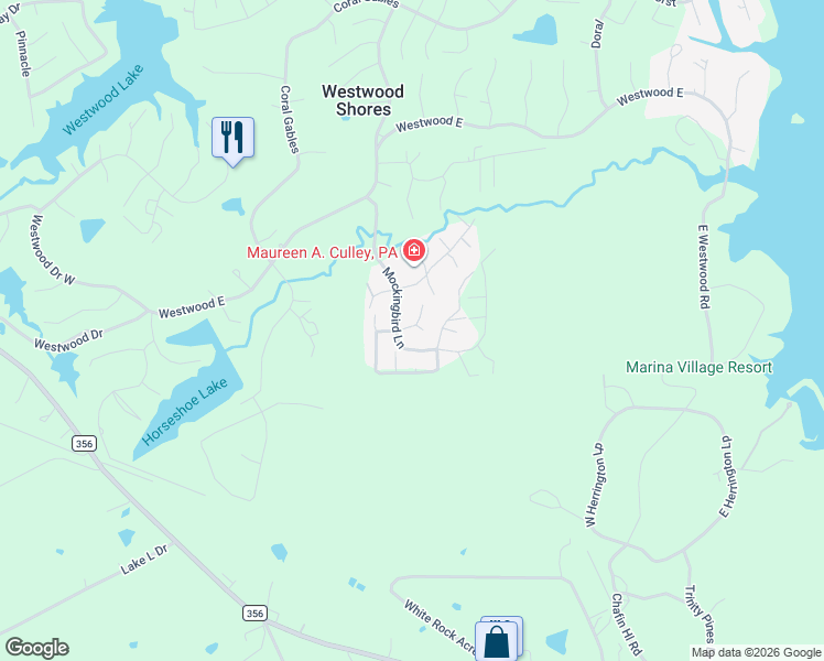 map of restaurants, bars, coffee shops, grocery stores, and more near 84 Mockingbird in Trinity