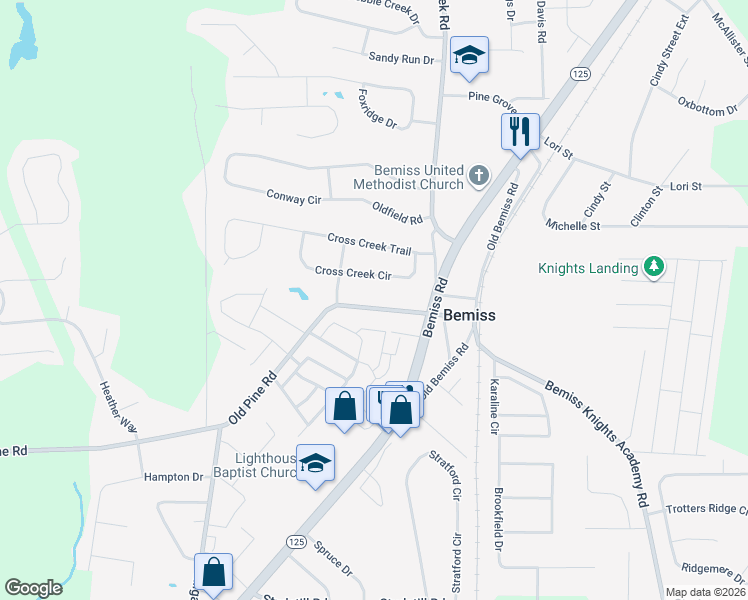 map of restaurants, bars, coffee shops, grocery stores, and more near 3729 Cross Creek Circle in Valdosta