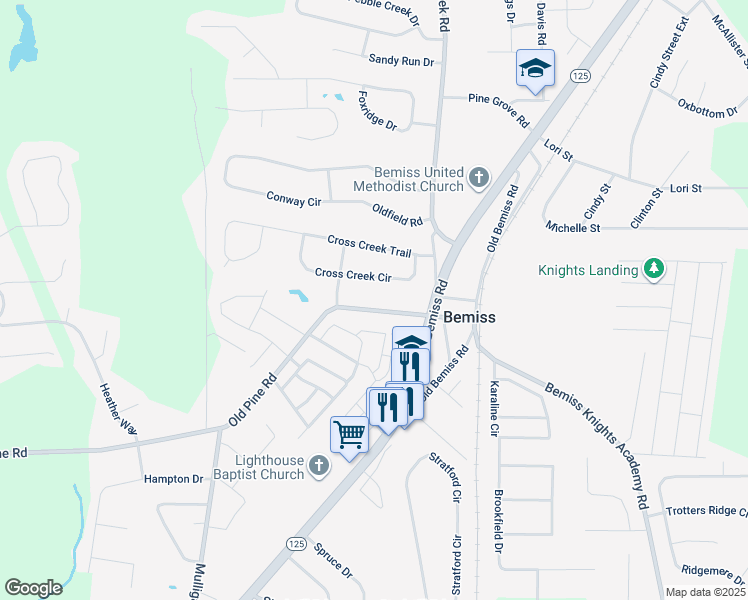 map of restaurants, bars, coffee shops, grocery stores, and more near 3729 Cross Creek Circle in Valdosta