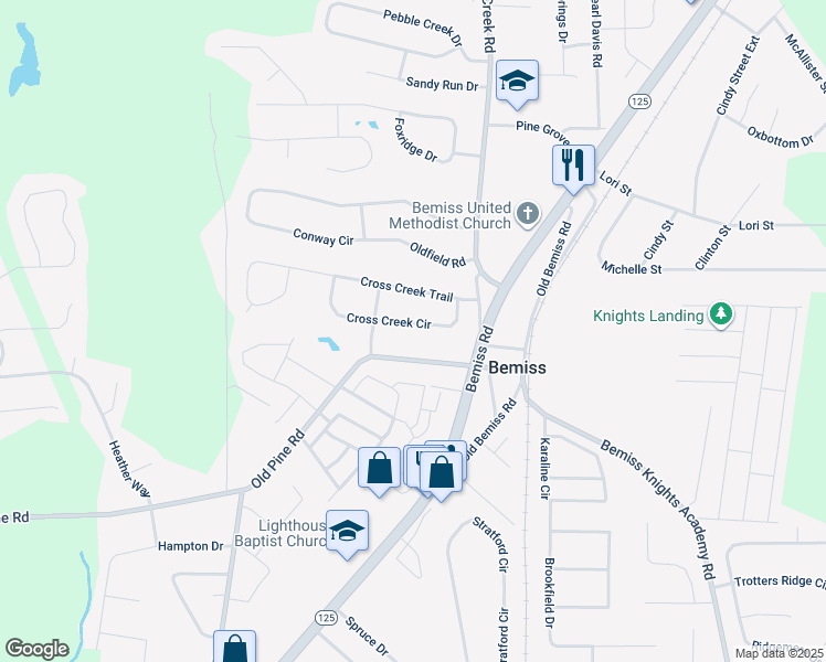 map of restaurants, bars, coffee shops, grocery stores, and more near 3729 Cross Creek Circle in Valdosta