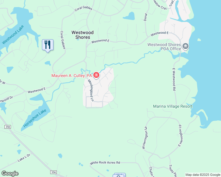 map of restaurants, bars, coffee shops, grocery stores, and more near 147 Finch Drive in Trinity