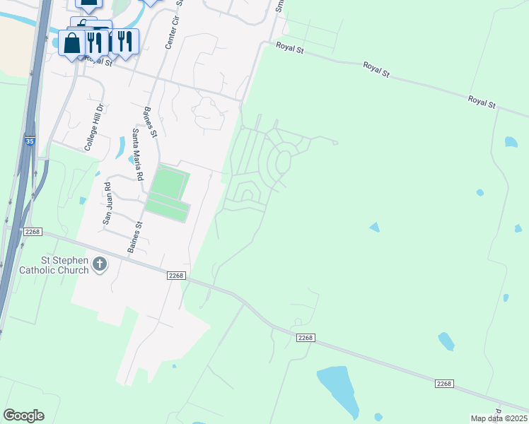 map of restaurants, bars, coffee shops, grocery stores, and more near Private Drive in Salado