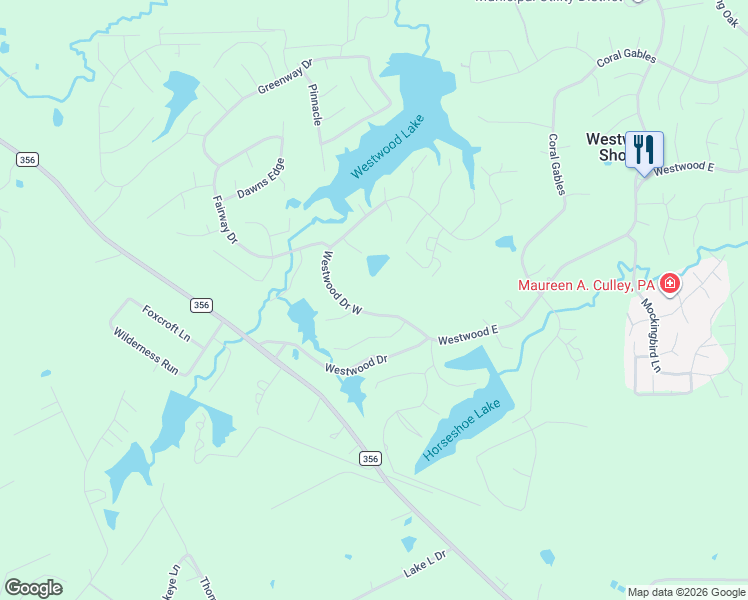 map of restaurants, bars, coffee shops, grocery stores, and more near 14 Westwood Drive West in Trinity
