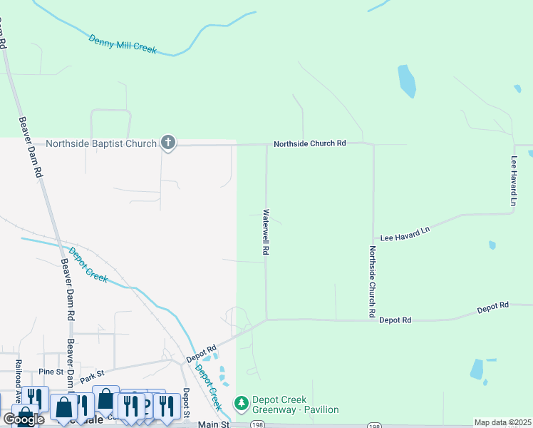 map of restaurants, bars, coffee shops, grocery stores, and more near 169 Waterwell Road in Lucedale
