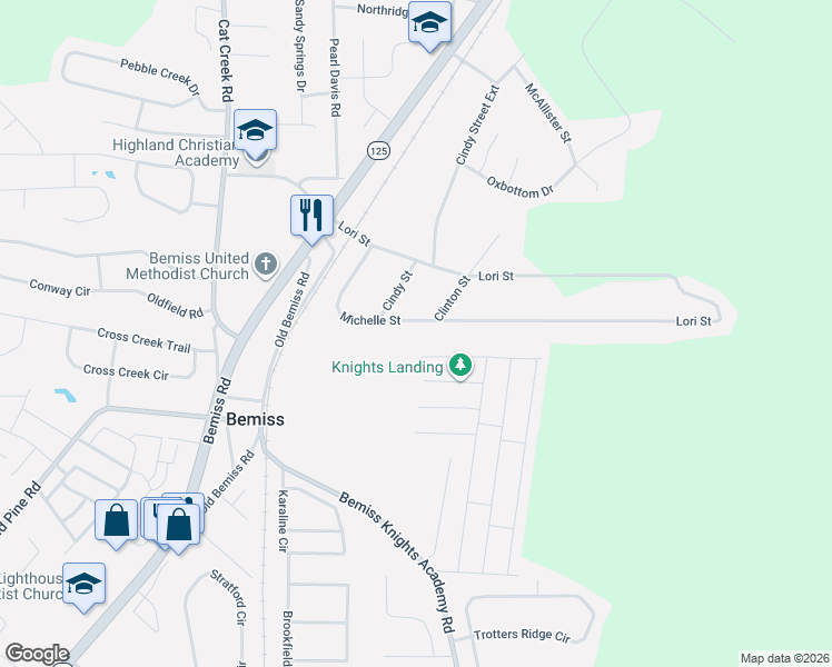 map of restaurants, bars, coffee shops, grocery stores, and more near 4744 Michelle Street in Valdosta