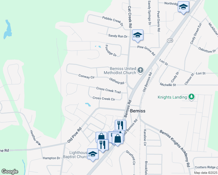 map of restaurants, bars, coffee shops, grocery stores, and more near 3828 Cross Creek Trail in Valdosta