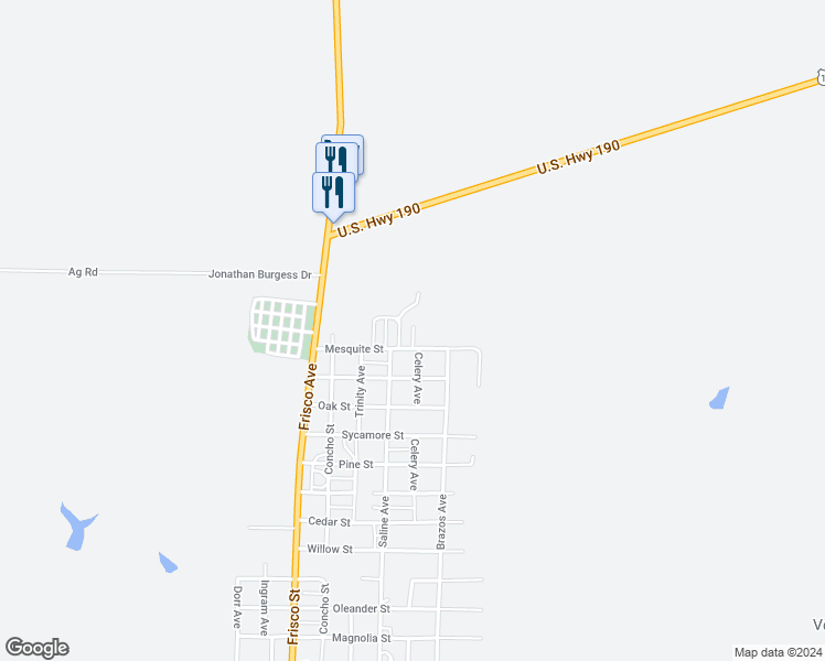 map of restaurants, bars, coffee shops, grocery stores, and more near 507 Mesquite Street in Menard