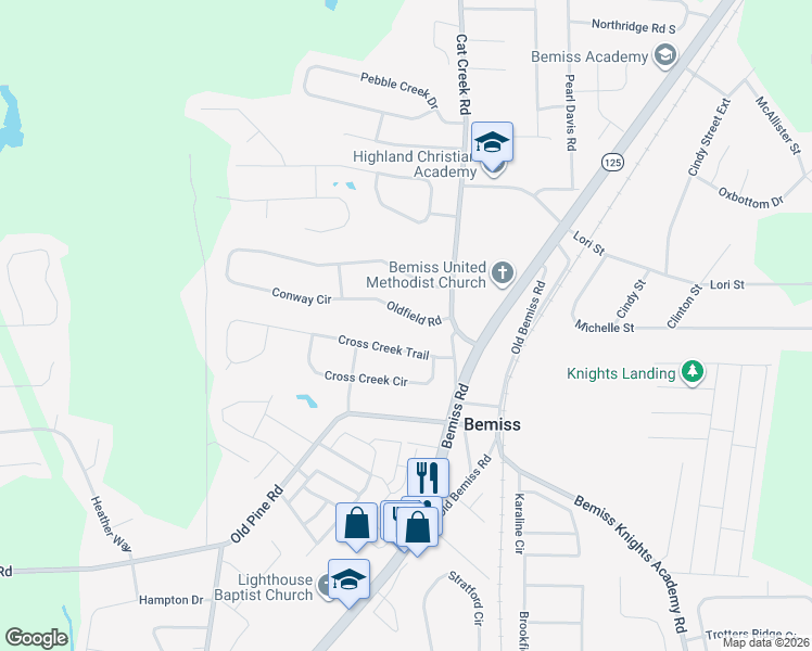 map of restaurants, bars, coffee shops, grocery stores, and more near 3808 Cross Creek Trail in Valdosta