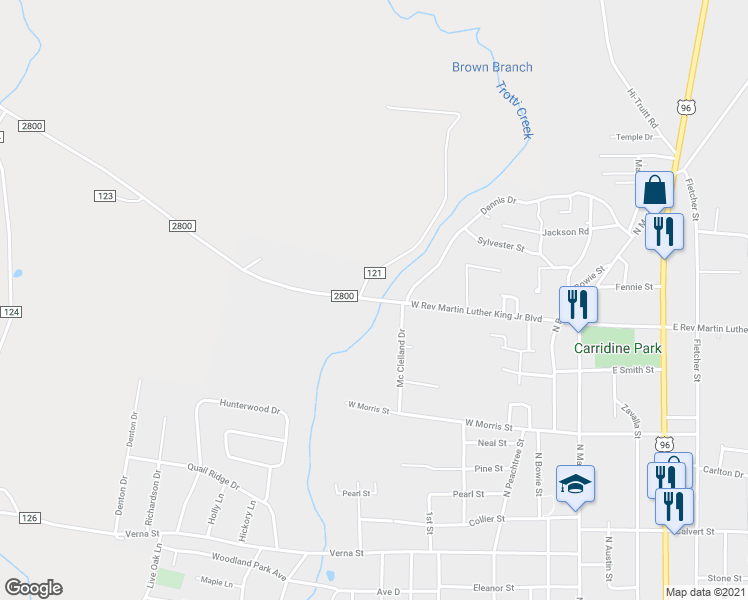 map of restaurants, bars, coffee shops, grocery stores, and more near 668 West Rev Martin Luther King Junior Boulevard in Jasper