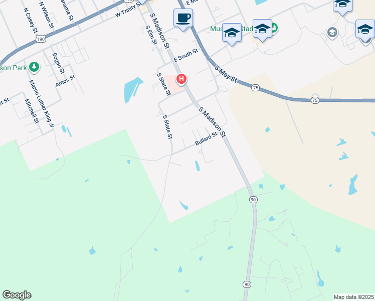 map of restaurants, bars, coffee shops, grocery stores, and more near 405 Bullard Street in Madisonville