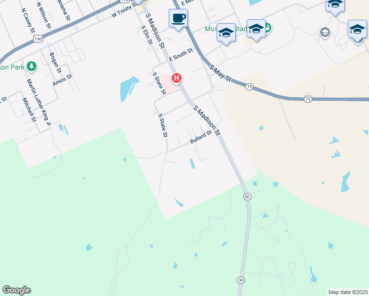 map of restaurants, bars, coffee shops, grocery stores, and more near 405 Bullard Street in Madisonville