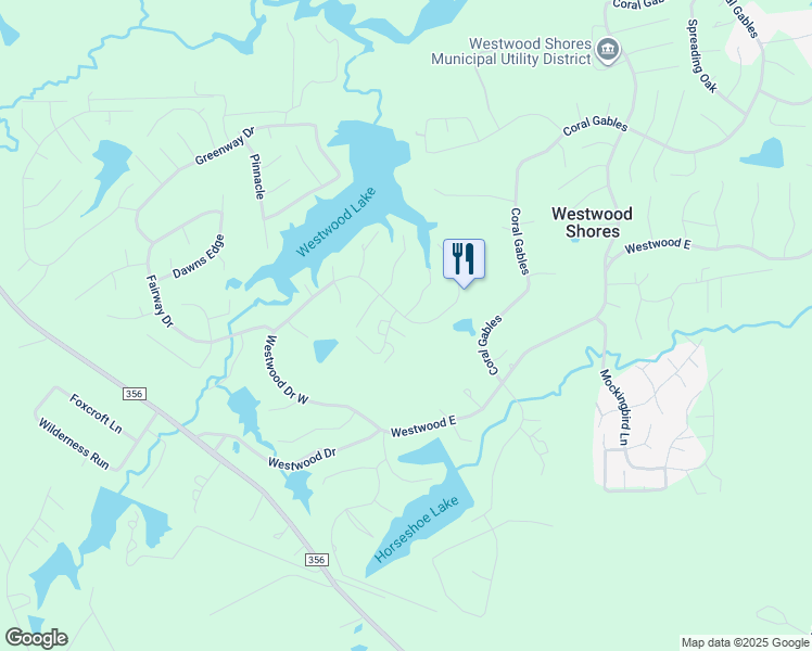 map of restaurants, bars, coffee shops, grocery stores, and more near 27 Westwood Village Drive in Trinity
