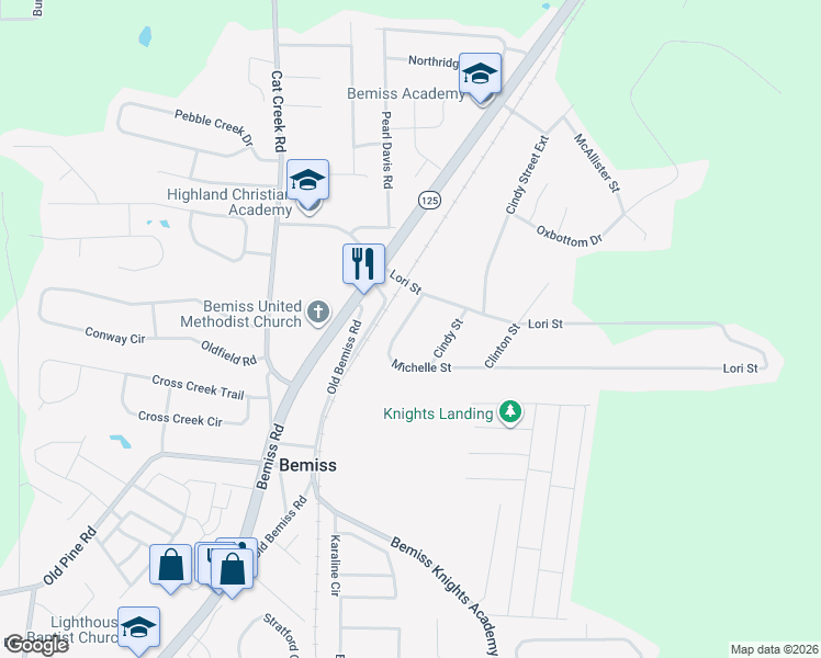 map of restaurants, bars, coffee shops, grocery stores, and more near 4712 Michelle Street in Valdosta
