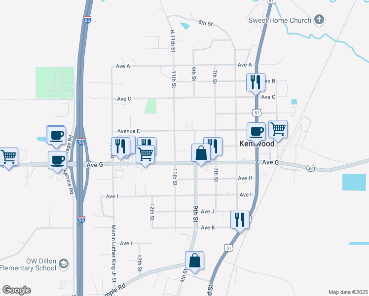 map of restaurants, bars, coffee shops, grocery stores, and more near 603 9th Street in Kentwood