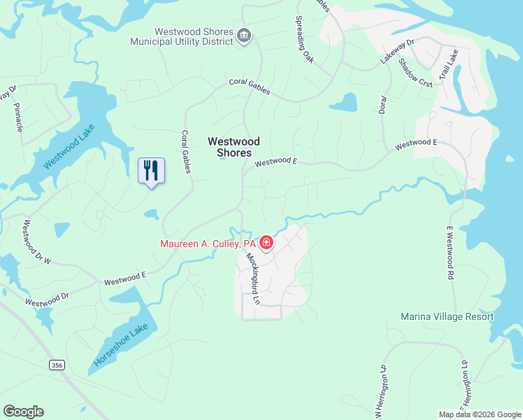 map of restaurants, bars, coffee shops, grocery stores, and more near 16 White Oak Street in Trinity