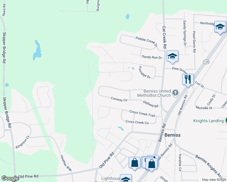 map of restaurants, bars, coffee shops, grocery stores, and more near 4140 Conway Circle in Valdosta