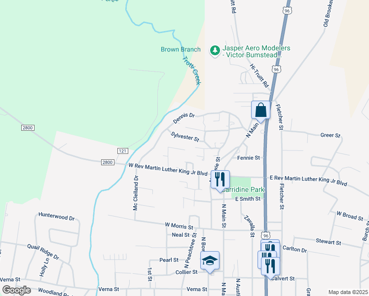 map of restaurants, bars, coffee shops, grocery stores, and more near 520-672 Sylvester Street in Jasper