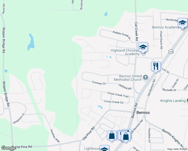 map of restaurants, bars, coffee shops, grocery stores, and more near 4140 Conway Circle in Valdosta