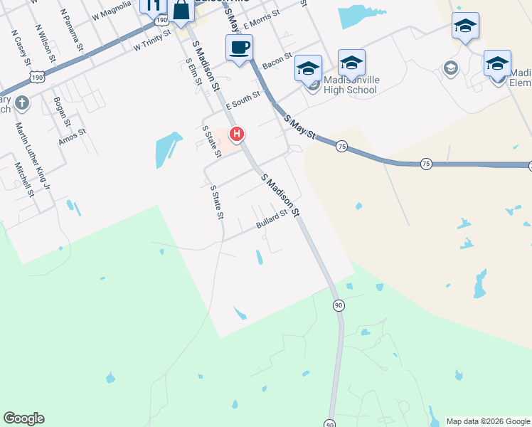 map of restaurants, bars, coffee shops, grocery stores, and more near 1105 Ross Street in Madisonville