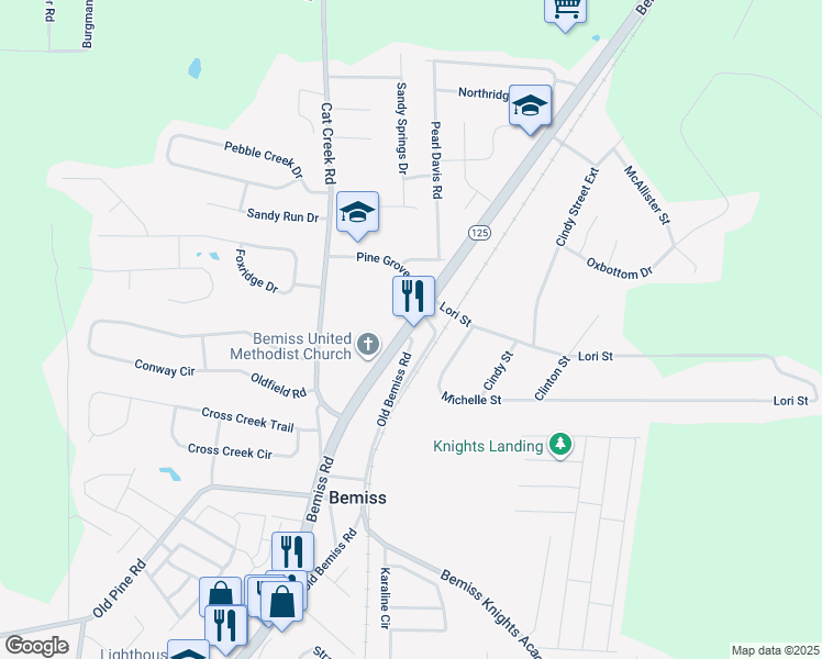 map of restaurants, bars, coffee shops, grocery stores, and more near 4921 Bemiss Road in Valdosta