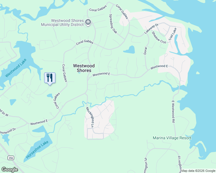 map of restaurants, bars, coffee shops, grocery stores, and more near 36 Corkwood Road in Trinity