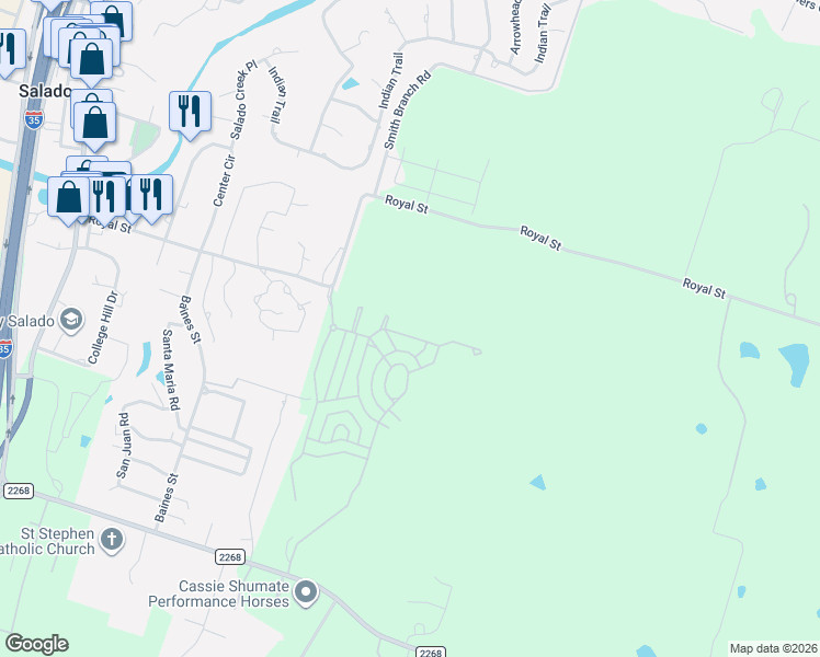 map of restaurants, bars, coffee shops, grocery stores, and more near in Salado