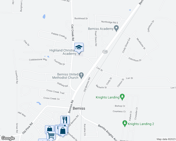 map of restaurants, bars, coffee shops, grocery stores, and more near 4921 Bemiss Road in Valdosta