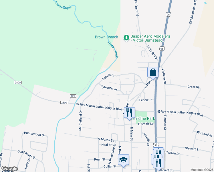map of restaurants, bars, coffee shops, grocery stores, and more near 520 Sylvester Street in Jasper