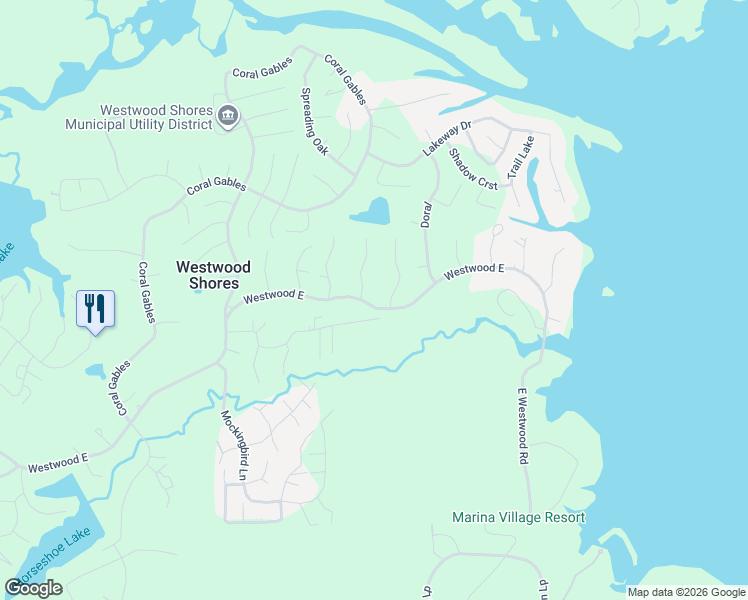 map of restaurants, bars, coffee shops, grocery stores, and more near 135 Westwood Drive East in Trinity