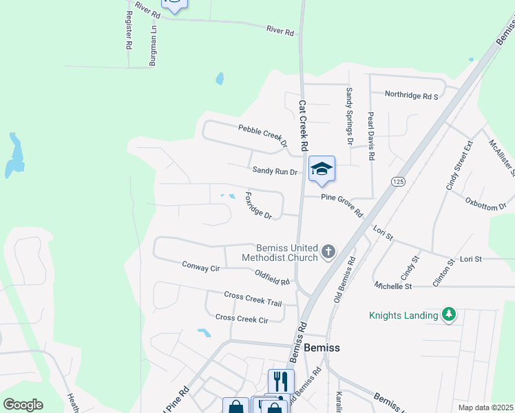 map of restaurants, bars, coffee shops, grocery stores, and more near 3945 Foxridge Drive in Valdosta