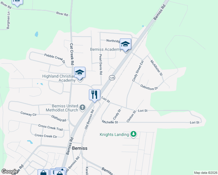 map of restaurants, bars, coffee shops, grocery stores, and more near 4990 Bemiss Road in Valdosta