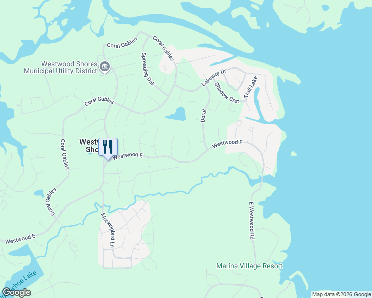 map of restaurants, bars, coffee shops, grocery stores, and more near 135 Westwood Drive East in Trinity