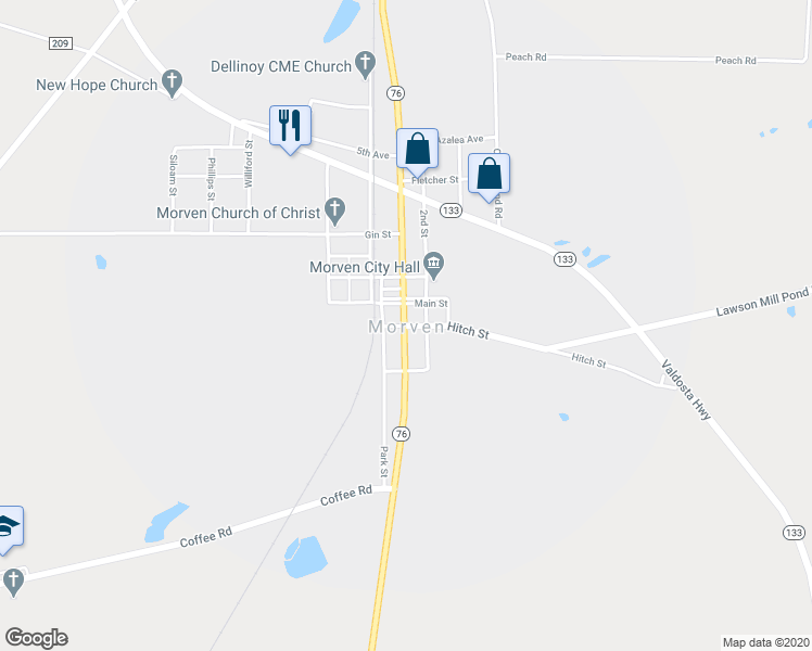 map of restaurants, bars, coffee shops, grocery stores, and more near 36-64 Hitch Street in Morven