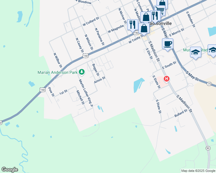 map of restaurants, bars, coffee shops, grocery stores, and more near 416 Evans Street in Madisonville