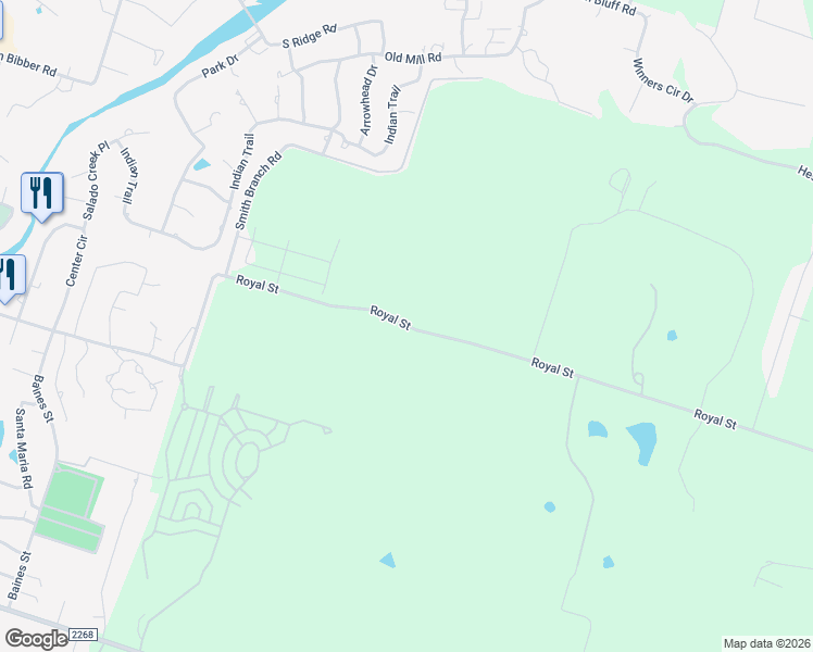 map of restaurants, bars, coffee shops, grocery stores, and more near Royal Street in Salado