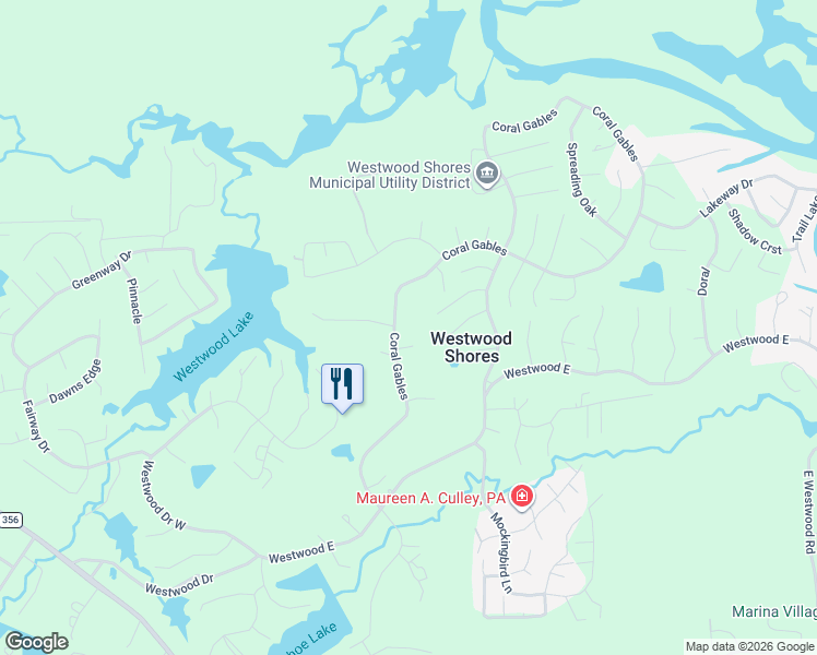 map of restaurants, bars, coffee shops, grocery stores, and more near 124 Coral Gables in Trinity