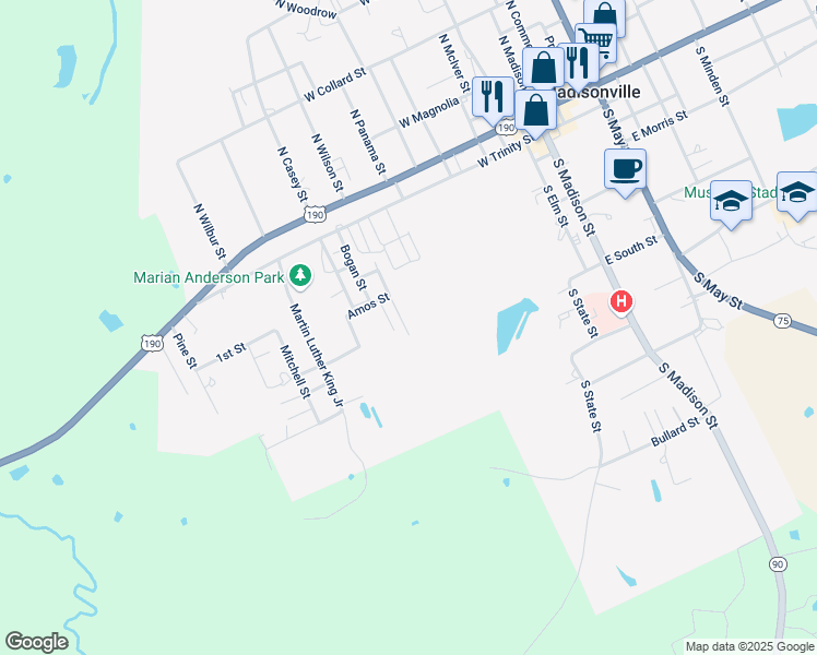 map of restaurants, bars, coffee shops, grocery stores, and more near 416 Evans Street in Madisonville