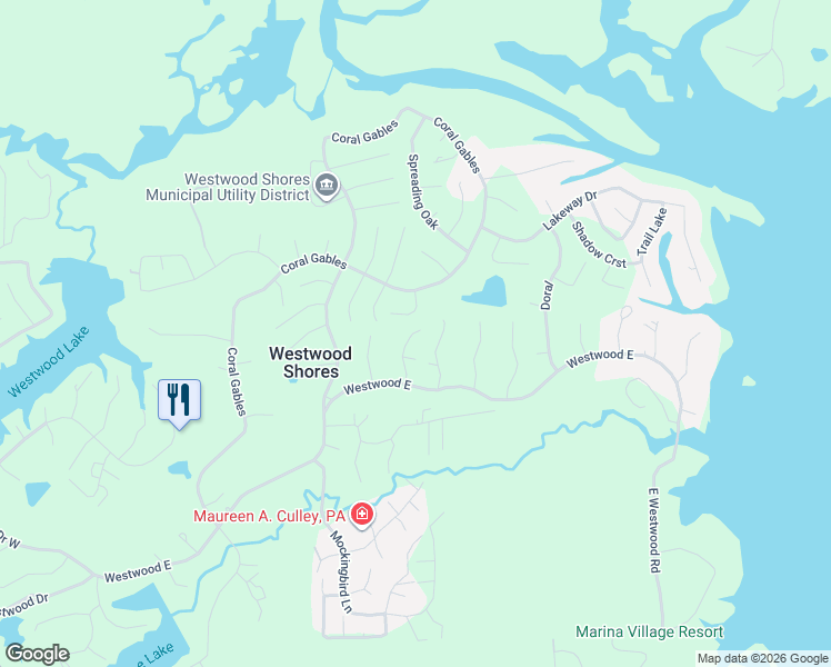 map of restaurants, bars, coffee shops, grocery stores, and more near 14 Red Bud Road in Trinity