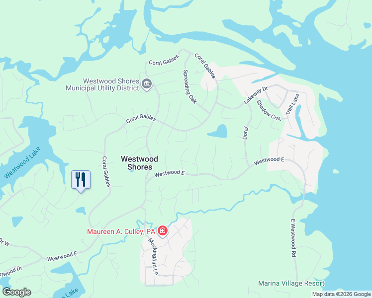 map of restaurants, bars, coffee shops, grocery stores, and more near 14 Redbud in Trinity