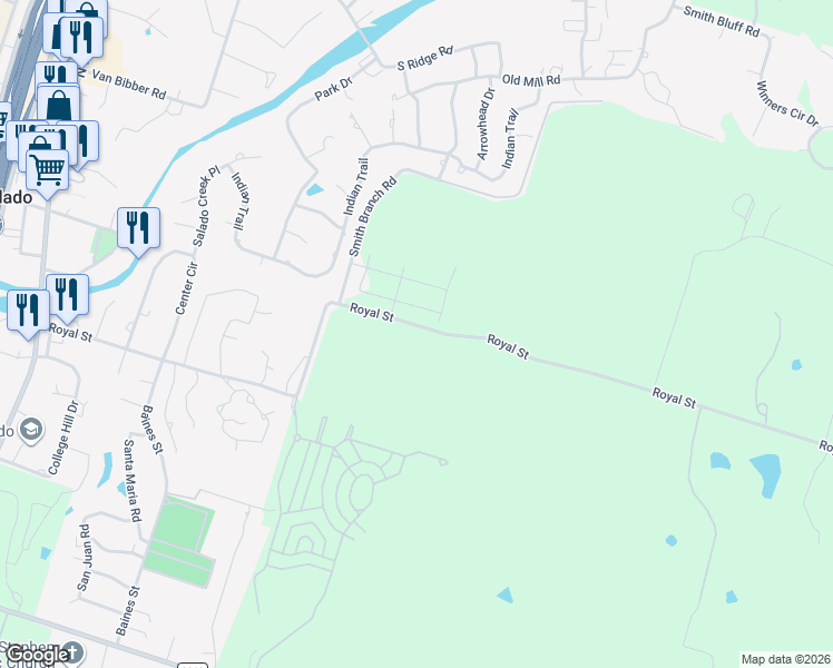 map of restaurants, bars, coffee shops, grocery stores, and more near 1359 Royal Street in Salado
