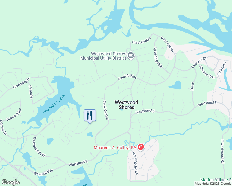 map of restaurants, bars, coffee shops, grocery stores, and more near 124 Coral Gables in Trinity