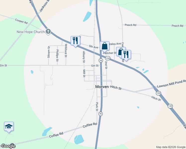 map of restaurants, bars, coffee shops, grocery stores, and more near 12 Gordon Street in Morven