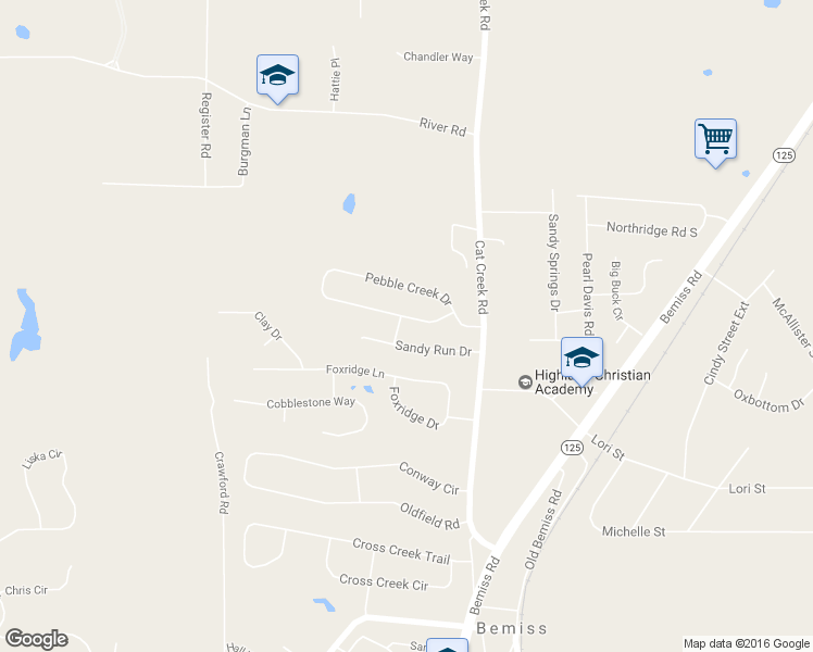 map of restaurants, bars, coffee shops, grocery stores, and more near 4166 Pebble Creek Drive in Valdosta