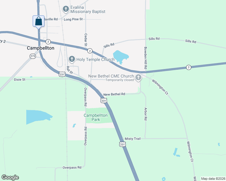 map of restaurants, bars, coffee shops, grocery stores, and more near 2485-2495 New Bethel Road in Campbellton