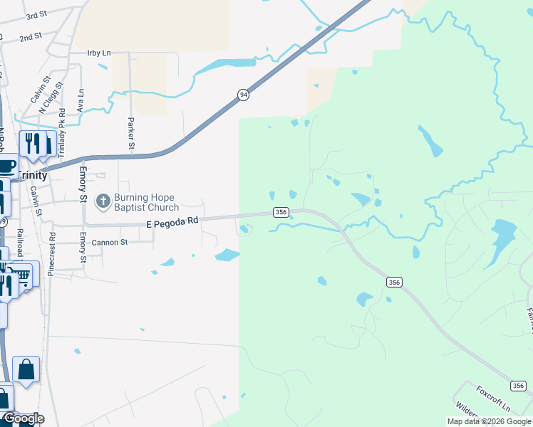 map of restaurants, bars, coffee shops, grocery stores, and more near 189 Denman Lane in Trinity