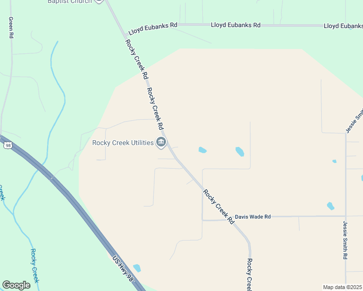 map of restaurants, bars, coffee shops, grocery stores, and more near 1213 Rocky Creek Road in Lucedale