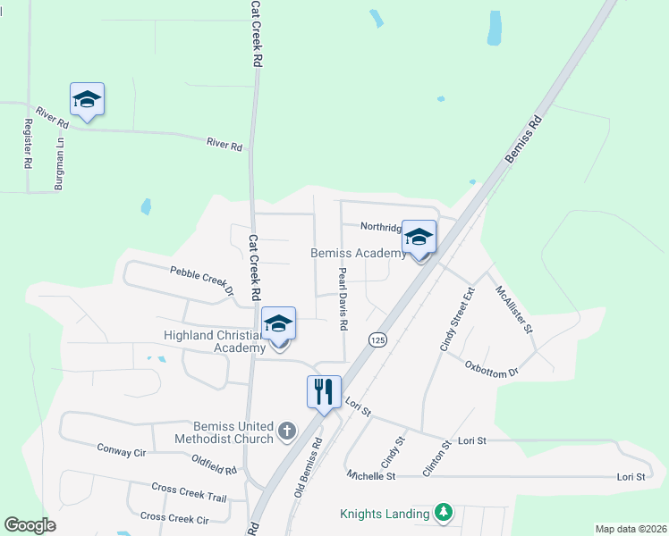 map of restaurants, bars, coffee shops, grocery stores, and more near 5068 Pearl Davis Road in Valdosta