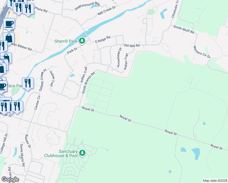 map of restaurants, bars, coffee shops, grocery stores, and more near 1207 Haley Lane in Salado