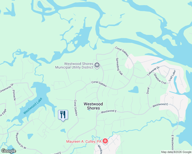 map of restaurants, bars, coffee shops, grocery stores, and more near 4 Piping Rock in Trinity